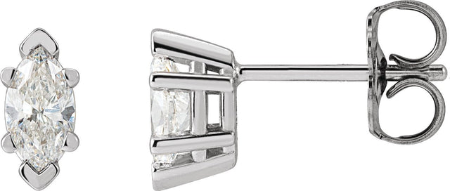 14K Gold Natural Diamond Marquise 6-Prong V-End Stud Earrings - White Gold