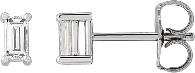 Platinum Natural Diamond Straight Baguette 4-Prong Stud Earrings