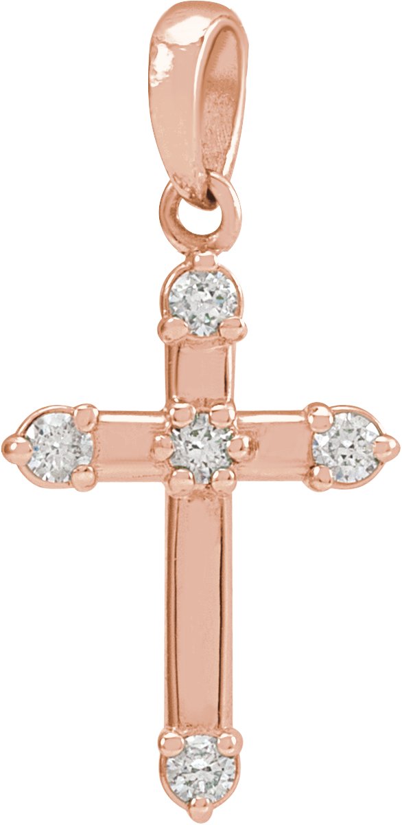 14K Gold Round Natural Diamond Cross Necklace or Pendant – up to 0.07 CTW - Rose Gold
