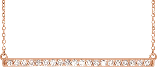 14K Gold Round Lab-Grown Diamond Accented Bar Necklace - Rose Gold