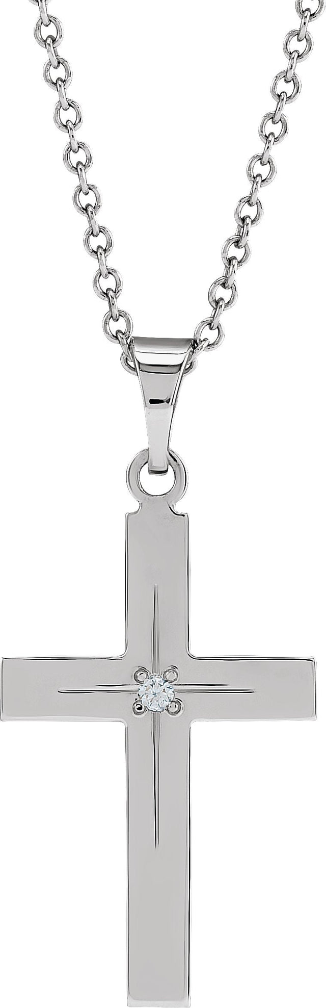 14K Gold Round Natural Diamond Cross Necklace or Pendant - White Gold