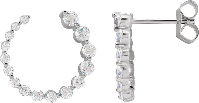 14K Gold Round Lab-Grown Diamond Front-Back Earrings - White Gold