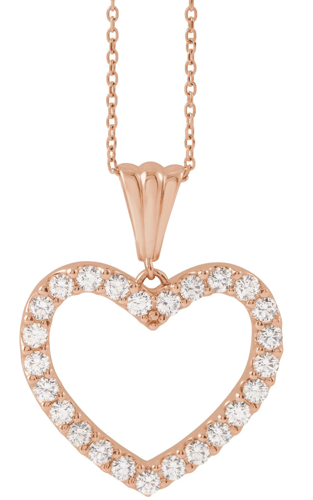 14K Gold Round Natural Diamond Heart Necklace – up to 3/8 CTW - Rose Gold