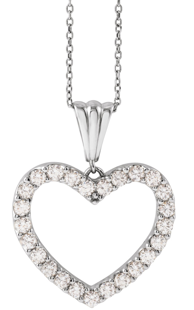 14K Gold Round Natural Diamond Heart Necklace – up to 3/8 CTW - White Gold