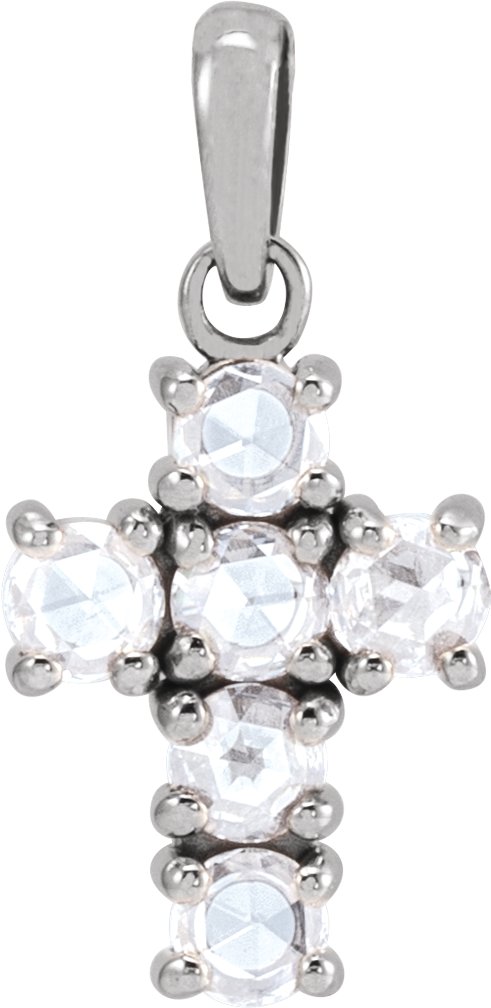Platinum Round Natural Diamond Rose-Cut Cross Necklace or Pendant