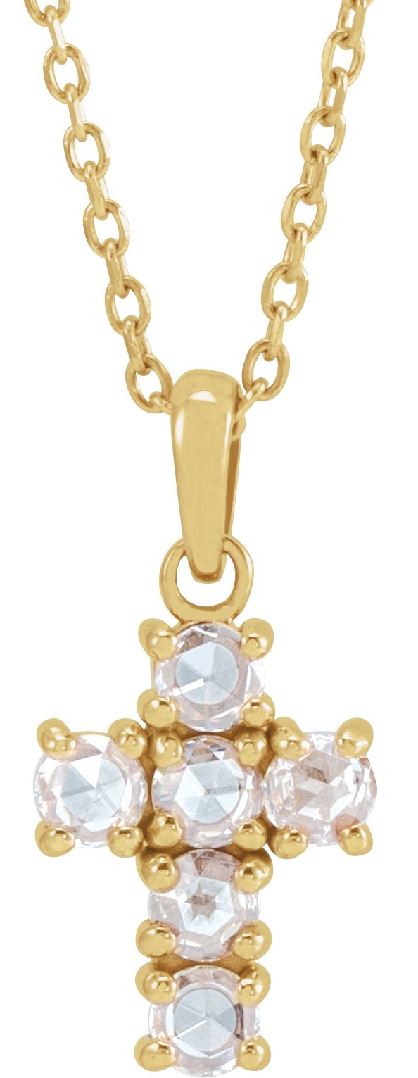 14K Gold Round Natural Diamond Rose-Cut Cross Necklace or Pendant - Yellow Gold