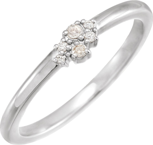 14K Gold Round Natural Diamond Rose-Cut Stackable Ring II - White Gold