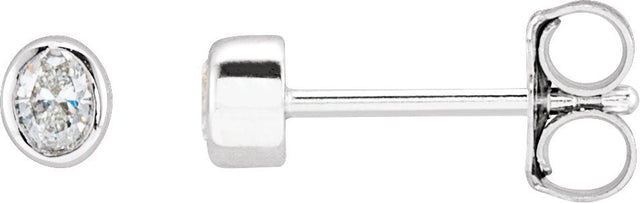 14K Gold Natural Diamond Oval Bezel-Set Stud Earrings - White Gold