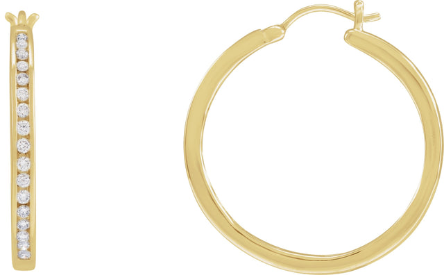 14K Gold Round Natural Diamond Accented Hoop Earrings - Yellow Gold