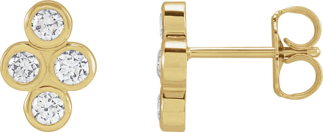 14K Gold Round Natural Diamond Bezel-Set Cluster Earrings - Yellow Gold