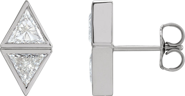 Platinum Triangle Natural Diamond Two-Stone Bezel-Set Earrings