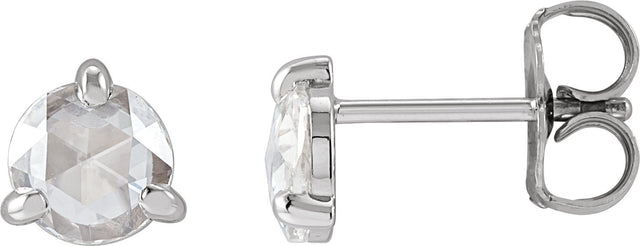 Platinum Lab-Grown Moissanite Round 3-Prong Claw Rose-Cut Stud Earrings