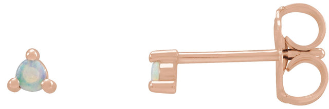 14K Gold Natural White Opal Round 3-Prong Rose-Cut Stud Earrings - Rose Gold