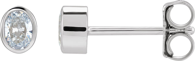 14K Gold Lab-Grown Diamond Oval Bezel-Set Stud Earrings - White Gold