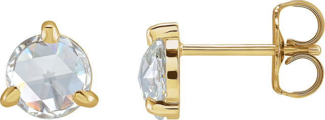 14K Gold Natural Diamond Round 3-Prong Claw Rose-Cut Stud Earrings - Yellow Gold