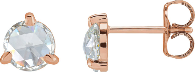 14K Gold Natural Diamond Round 3-Prong Claw Rose-Cut Stud Earrings - Rose Gold