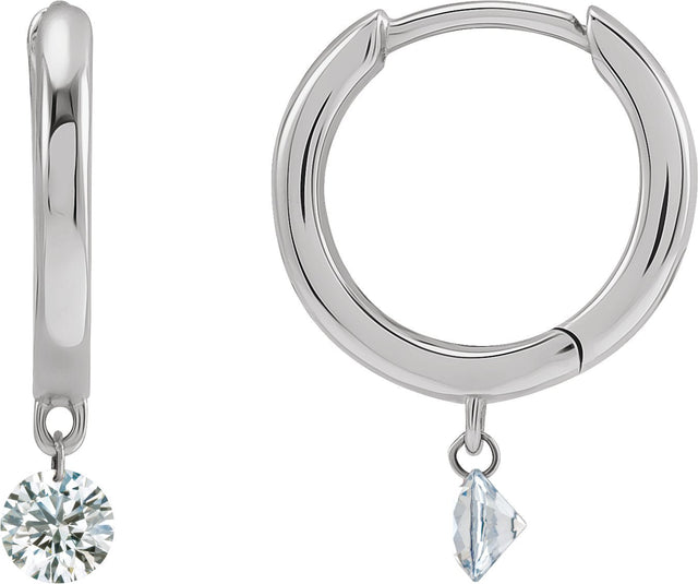 14K Gold Round Natural Diamond Accented Hinged Hoop Earrings – 3.5mm Stones - White Gold