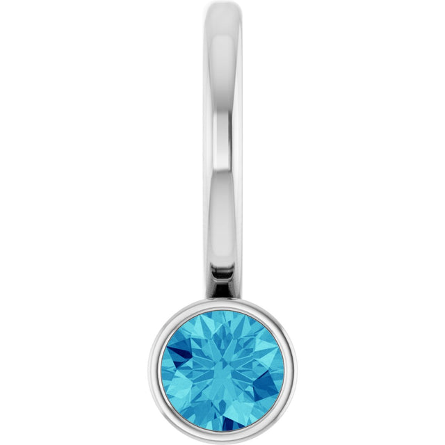 Platinum Round Natural Blue Zircon Bezel-Set Solitaire Pendant