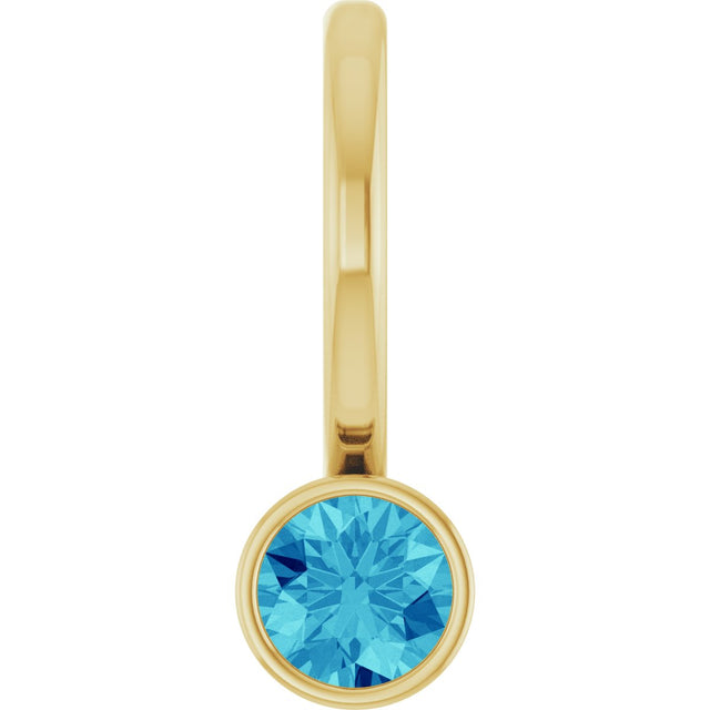 14K Gold Round Natural Blue Zircon Bezel-Set Solitaire Pendant - Yellow Gold