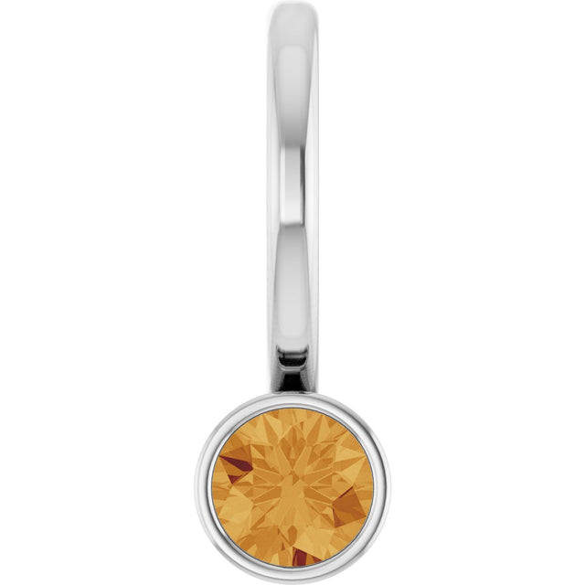 Platinum Round Natural Citrine Bezel-Set Solitaire Pendant