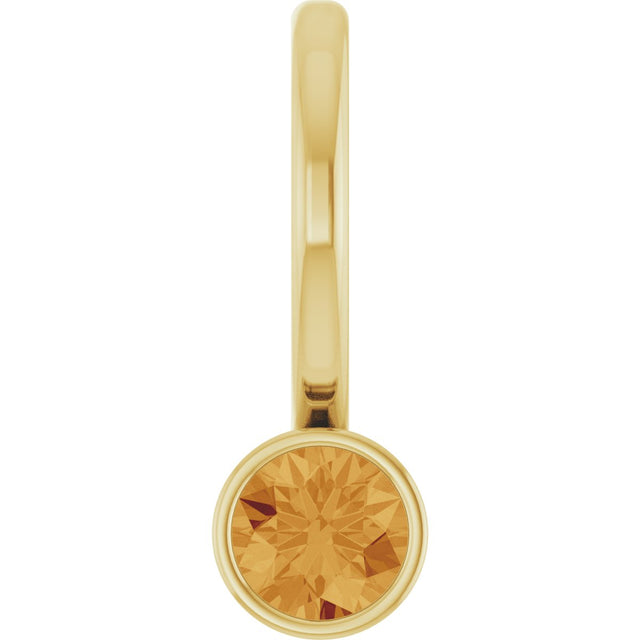 14K Gold Round Natural Citrine Bezel-Set Solitaire Pendant - Yellow Gold