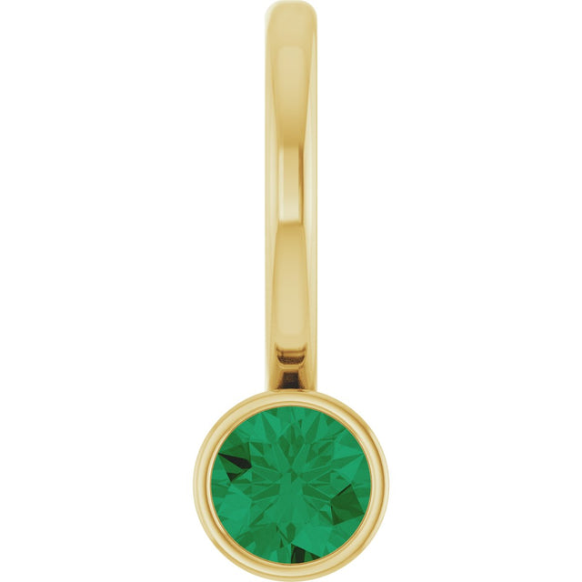 14K Gold Round Lab-Grown Emerald Bezel-Set Solitaire Pendant - Yellow Gold