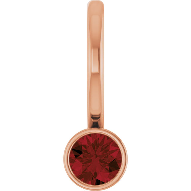 14K Gold Round Natural Mozambique Garnet Bezel-Set Solitaire Pendant - Rose Gold