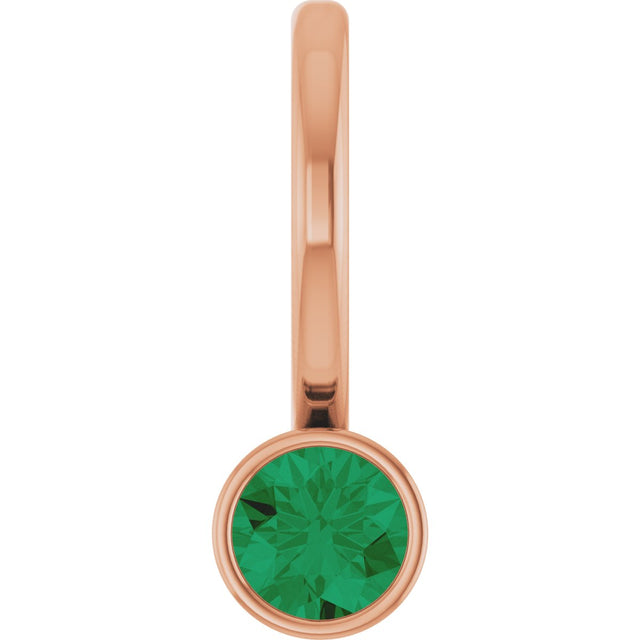 14K Gold Round Natural Emerald Bezel-Set Solitaire Pendant - Rose Gold