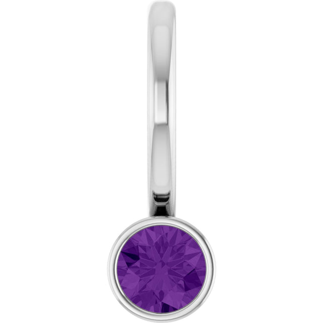 Platinum Round Natural Amethyst Bezel-Set Solitaire Pendant