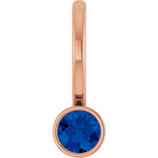 14K Gold Round Lab-Grown Blue Sapphire Bezel-Set Solitaire Pendant - Rose Gold