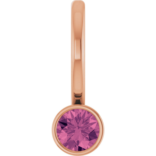 14K Gold Round Natural Pink Tourmaline Bezel-Set Solitaire Pendant - Rose Gold