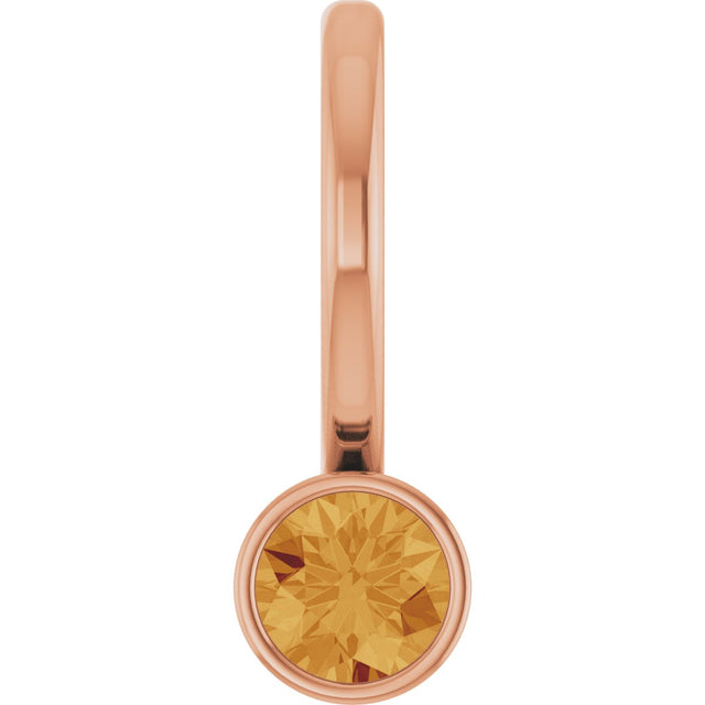 14K Gold Round Natural Citrine Bezel-Set Solitaire Pendant - Rose Gold