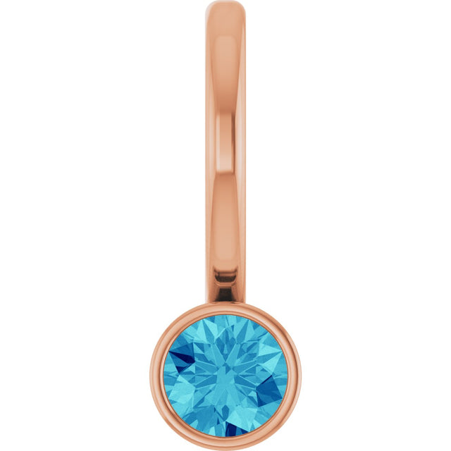 14K Gold Round Natural Blue Zircon Bezel-Set Solitaire Pendant - Rose Gold
