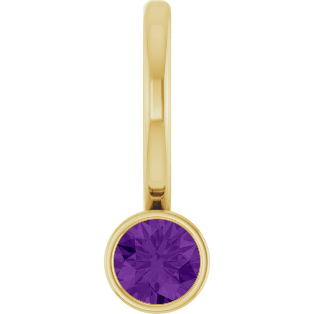 14K Gold Round Natural Amethyst Bezel-Set Solitaire Pendant - Yellow Gold