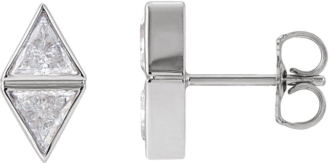 14K Gold Triangle Natural Diamond Two-Stone Bezel-Set Earrings - White Gold