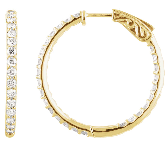 14K Gold Round Lab-Grown Diamond Inside-Outside Hoop Earrings - Yellow Gold
