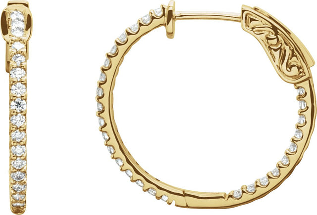 14K Gold Round Lab-Grown Diamond Inside-Outside Hoop Earrings - Yellow Gold