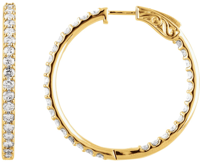 14K Gold Round Lab-Grown Diamond Inside-Outside Hoop Earrings - Yellow Gold