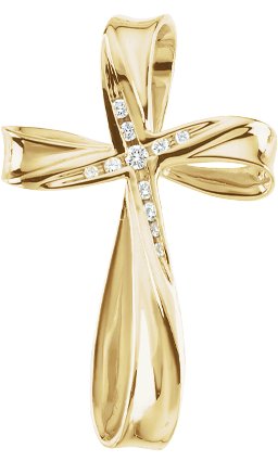 14K Gold Round Natural Diamond Accented Cross Pendant – 1/10 CTW - Yellow Gold