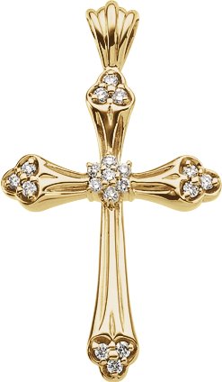14K Gold Round Natural Diamond Accented Cross Pendant – 1/4 CTW - Yellow Gold