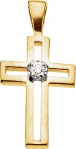 14K Gold Round Natural Diamond Accented Cross Pendant – 1.7mm Stones