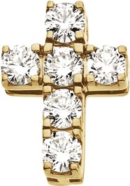 14K Gold Round Natural Diamond Accented Cross Pendant – 1 CTW