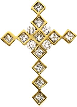 14K Gold Round Natural Diamond Cross Pendant – 2/3 CTW