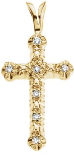 14K Gold Round Natural Diamond Cross Pendant – 0.06 CTW · 1.3mm Stones - Yellow Gold