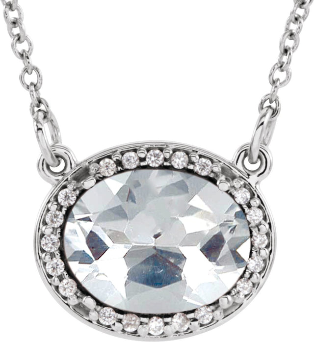 14K Gold Oval White Diamond Halo-Style Necklace - White Gold