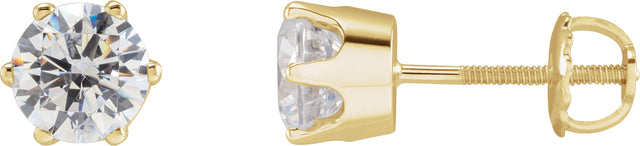 14K Gold White Cubic Zirconia Round 6-Prong Stud Earrings - Yellow Gold