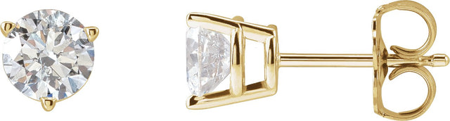14K Gold Natural Diamond Round 3-Prong Stud Earrings - Yellow Gold
