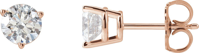 14K Gold Lab-Grown Diamond Round 3-Prong Stud Earrings - Rose Gold