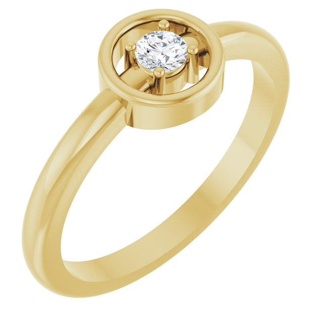 14K Gold Round Natural Diamond Solitaire Ring – 3mm Stones - Yellow Gold
