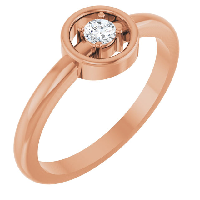 14K Gold Round Natural Diamond Solitaire Ring – 3mm Stones - Rose Gold